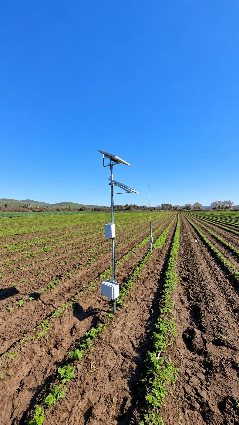 Estación de campo con paneles solares y antena